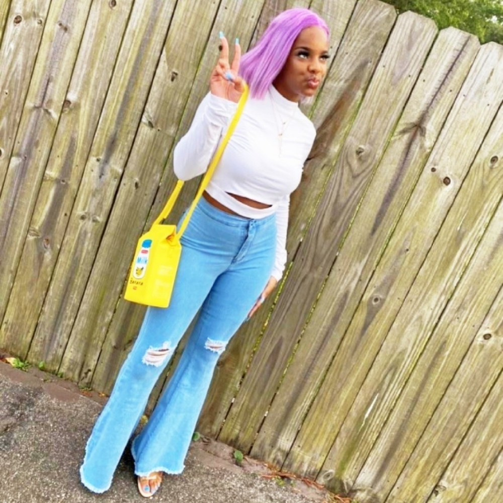 Light denim flared jeans
